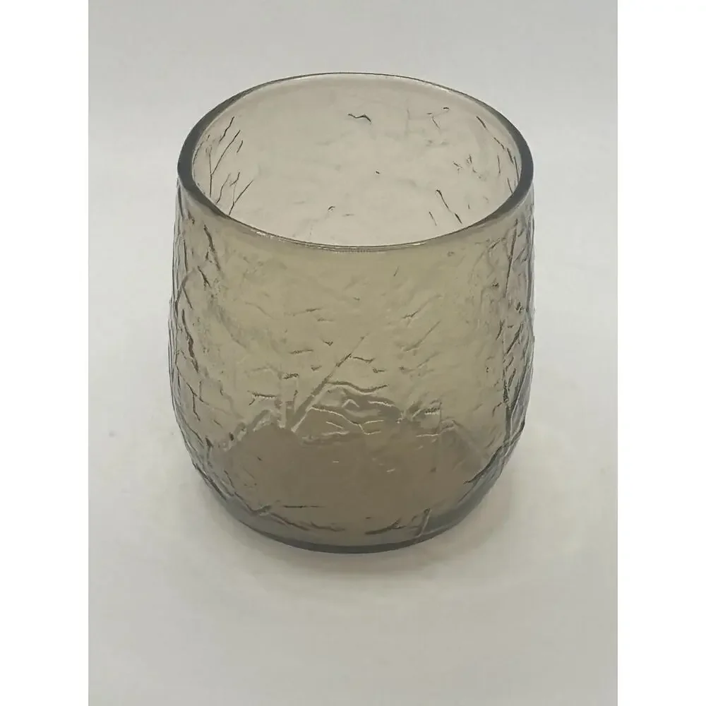 VINTAGE ANCHOR HOCKING JUICE ROCK GLASS TAWNY BROWN EMBOSSED LEAF G914